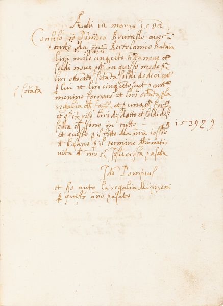 Giovanni Battista Brunello : Memoriale per l'entrate del luoco di Mompiano. Comincia l'anno della nostra salute 1602 al fine de giugno  - Asta Libri, Autografi e Stampe - Associazione Nazionale - Case d'Asta italiane