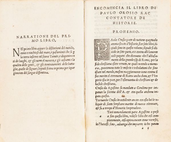 Orosio, Paolo : Paulo Orosio tradotto di latino in volgare per Giovanni Guerini da Lanciza novamente stampato  - Asta Libri, Autografi e Stampe - Associazione Nazionale - Case d'Asta italiane