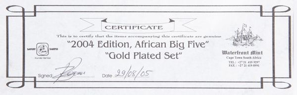 Set 5 medaglie in metallo dorato Proof  African Big Five Gold plated set 2004 Edition Sud Africa  - Asta Numismatica - Associazione Nazionale - Case d'Asta italiane