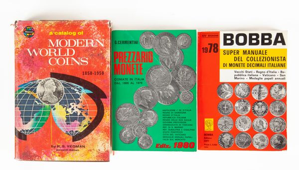 3 Prezzari - Yeoman, A catalog of Modern World Coins 1850-1950 - Cermentini, Prezzario monete coniate in Italia dal 1800 al 1979 Edizione 1980 - Bobba, Super Manuale del collezionista di monete decimali italiane Edizione 1978  - Asta Numismatica - Associazione Nazionale - Case d'Asta italiane