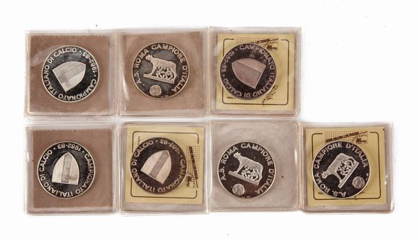 Lotto 7 medaglie in argento 925/000 proof - A.S. Roma Campione d'Italia 1982-83  - Asta Numismatica - Associazione Nazionale - Case d'Asta italiane