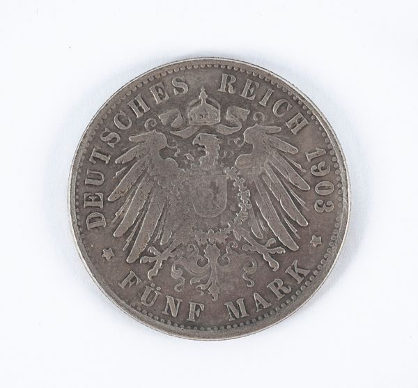 Moneta composita: D/ 5 Marchi 1903 Guglielmo II di Prussia Impero Tedesco - R/ 50 Centesimos di Balboa 1904 Repubblica di Panama  - Asta Numismatica - Associazione Nazionale - Case d'Asta italiane