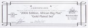 Set 5 medaglie in metallo dorato Proof  African Big Five Gold plated set 2004 Edition Sud Africa  - Asta Numismatica - Associazione Nazionale - Case d'Asta italiane