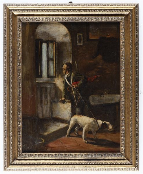 Angelo Silvio Galli : Cacciatore con cane  - Asta Antiquariato e dipinti - Associazione Nazionale - Case d'Asta italiane