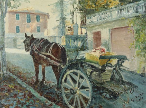Giovanni Bottai : Calesse con cavallo, 1973  - Asta Antiquariato e dipinti - Associazione Nazionale - Case d'Asta italiane