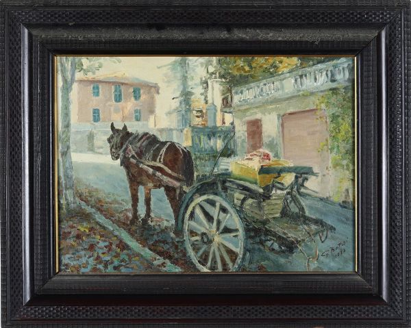 Giovanni Bottai : Calesse con cavallo, 1973  - Asta Antiquariato e dipinti - Associazione Nazionale - Case d'Asta italiane