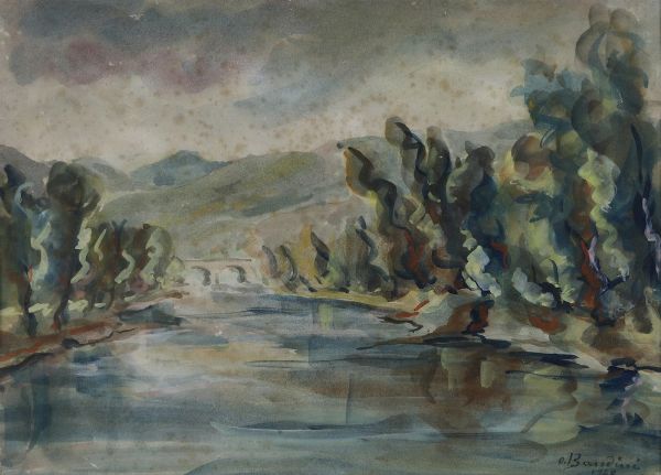 Olindo Bandini (1914 - ?) Il fiume Entella  - Asta Antiquariato e dipinti - Associazione Nazionale - Case d'Asta italiane