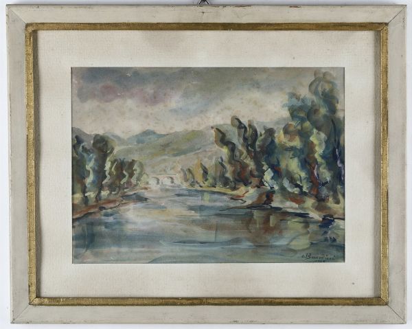 Olindo Bandini (1914 - ?) Il fiume Entella  - Asta Antiquariato e dipinti - Associazione Nazionale - Case d'Asta italiane