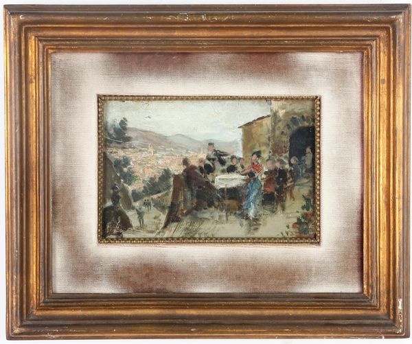 Bozzetto con scena di terrazza. Scuola toscana, XIX-XX secolo  - Asta Antiquariato e dipinti - Associazione Nazionale - Case d'Asta italiane