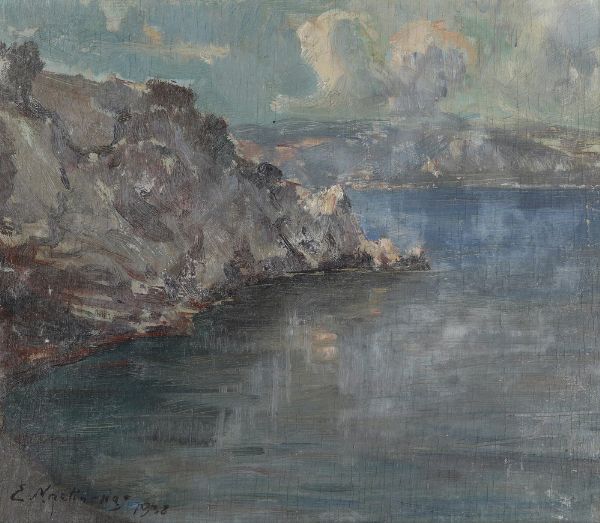 Emanuele Martinengo : Paesaggio costiero, 1938  - Asta Antiquariato e dipinti - Associazione Nazionale - Case d'Asta italiane