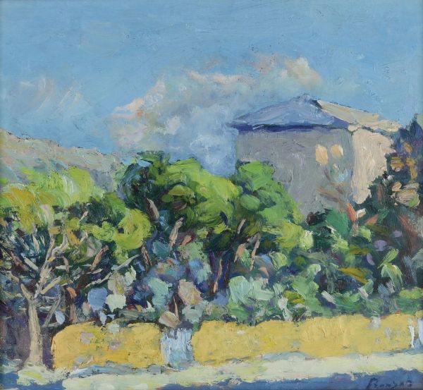 Giovanni Pronzato : Casa in campagna con alberi da frutta  - Asta Antiquariato e dipinti - Associazione Nazionale - Case d'Asta italiane