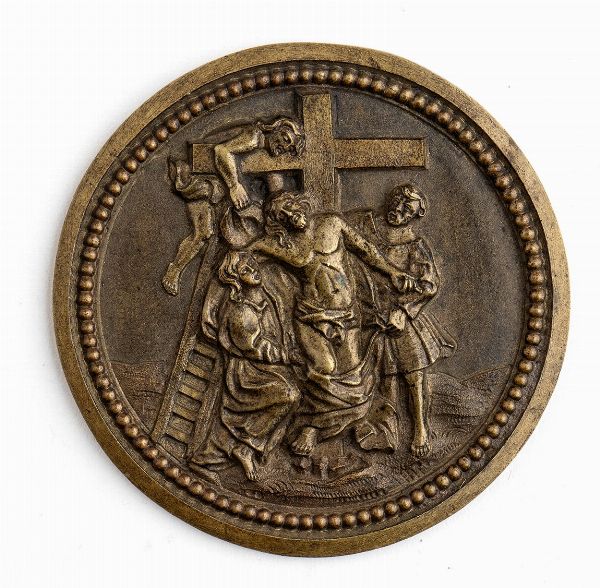 Deposizione di Cristo dalla croce con Maddalena e altri due personaggi  - Asta Placchette e medaglie dal XIV al XIX secolo - Associazione Nazionale - Case d'Asta italiane
