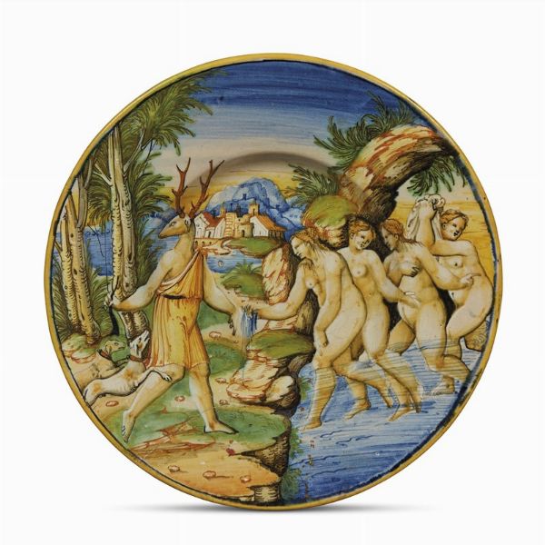 PIATTO, DUCATO DI URBINO, RIMINI, 1570 CIRCA  - Asta IMPORTANTI MAIOLICHE DAL RINASCIMENTO AL SETTECENTO - Associazione Nazionale - Case d'Asta italiane