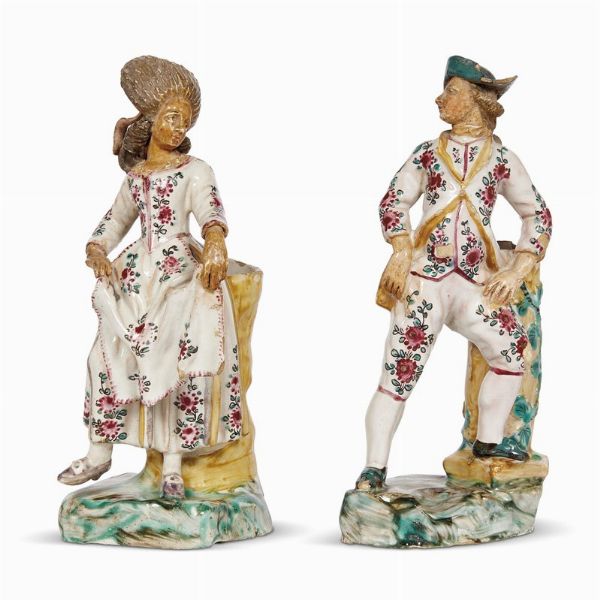 COPPIA DI PICCOLE FIGURE, JACQUES BOSELLY, SAVONA, 1780-1790 CIRCA  - Asta IMPORTANTI MAIOLICHE DAL RINASCIMENTO AL SETTECENTO - Associazione Nazionale - Case d'Asta italiane