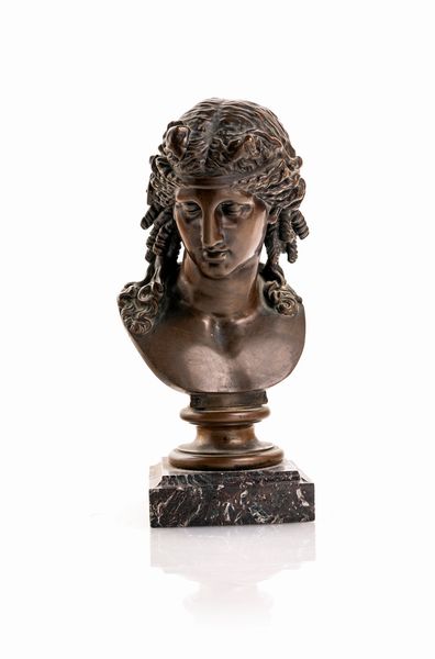 Achille Collas : Busto di Arianna in bronzo brunito, fonderia Ferdinand Barbedienne, seconda metà del XIX secolo  - Asta Antiquariato - Mobili, Sculture e Oggetti d'Arte - Associazione Nazionale - Case d'Asta italiane