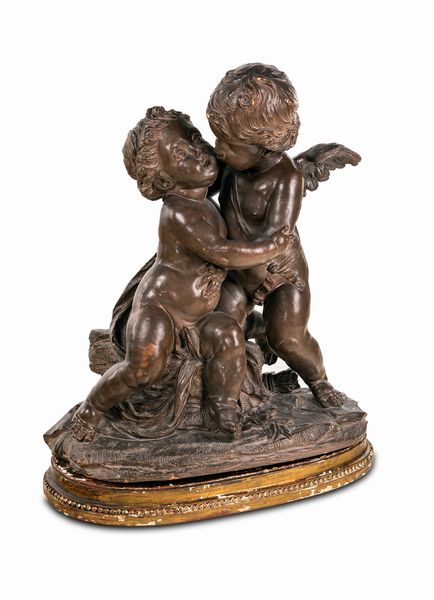 Gruppo in terracotta con Amore e Psiche dall'originale di Claude-Augustin Cayot, Francia, XIX secolo  - Asta Antiquariato - Mobili, Sculture e Oggetti d'Arte - Associazione Nazionale - Case d'Asta italiane