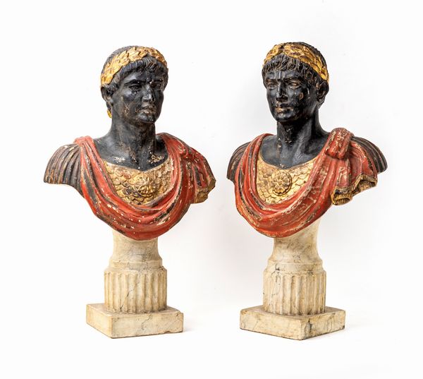 Due busti in legno policromo e dorato XIX secolo  - Asta Antiquariato - Mobili, Sculture e Oggetti d'Arte - Associazione Nazionale - Case d'Asta italiane