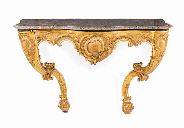 Console d'applique in legno intagliato e dorato, XVIII secolo  - Asta Antiquariato - Mobili, Sculture e Oggetti d'Arte - Associazione Nazionale - Case d'Asta italiane