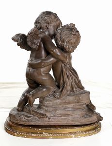 Gruppo in terracotta con Amore e Psiche dall'originale di Claude-Augustin Cayot, Francia, XIX secolo  - Asta Antiquariato - Mobili, Sculture e Oggetti d'Arte - Associazione Nazionale - Case d'Asta italiane