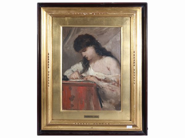 Scuola toscana del XIX secolo : Ritratto di fanciulla, opera attribuibile a Silvestro Lega  - Asta Arte Moderna e Contemporanea - Associazione Nazionale - Case d'Asta italiane