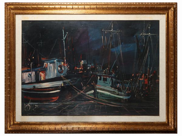 Michele Ortino : Notturno in porto 1963  - Asta Arte Moderna e Contemporanea - Associazione Nazionale - Case d'Asta italiane