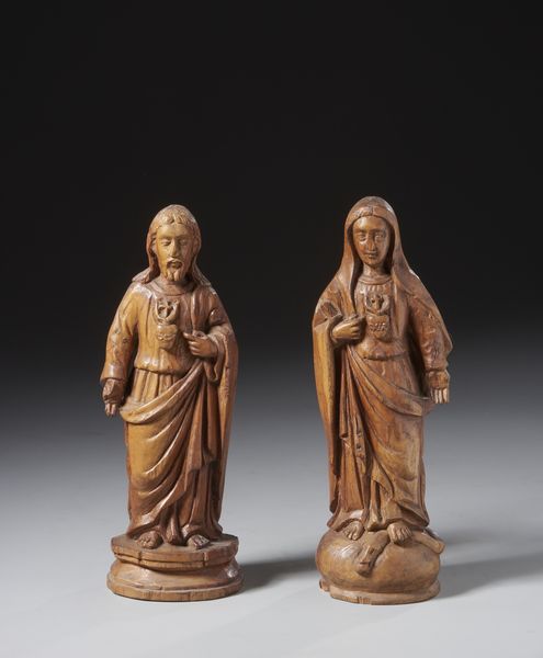 SCULTORE DEL XVIII SECOLO : Coppia di sculture in legno intagliato raffiguranti il Sacro Cuore di Ges e il Cuore Immacolato di Maria  - Asta Asta 423 | ARTE ANTICA E DEL XIX SECOLO Online - Associazione Nazionale - Case d'Asta italiane