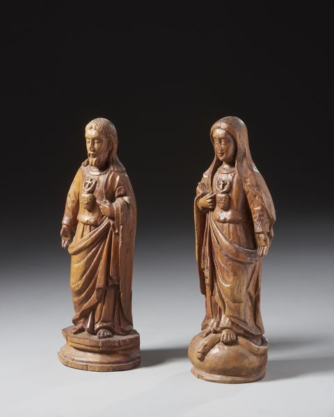 SCULTORE DEL XVIII SECOLO : Coppia di sculture in legno intagliato raffiguranti il Sacro Cuore di Ges e il Cuore Immacolato di Maria  - Asta Asta 423 | ARTE ANTICA E DEL XIX SECOLO Online - Associazione Nazionale - Case d'Asta italiane