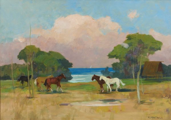 NATALI RENATO (1864 - 1947) : Cavalli al pascolo (Maremma)  - Asta Asta 423 | ARTE ANTICA E DEL XIX SECOLO Online - Associazione Nazionale - Case d'Asta italiane