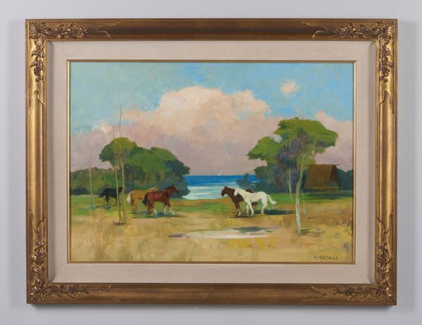 NATALI RENATO (1864 - 1947) : Cavalli al pascolo (Maremma)  - Asta Asta 423 | ARTE ANTICA E DEL XIX SECOLO Online - Associazione Nazionale - Case d'Asta italiane