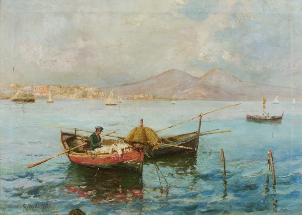 DE SOCIO (XX SECOLO) GIOVAN BATTISTA : Veduta del golfo di Napoli dal mare, con il Vesuvio sullo sfondo  - Asta Asta 423 | ARTE ANTICA E DEL XIX SECOLO Online - Associazione Nazionale - Case d'Asta italiane