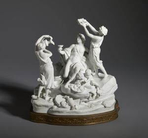 MANIFATTURA DI SEVRES DEL XIX SECOLO : Gruppo in biscuit raffigurante un Baccanale, su base in bronzo dorato  - Asta Asta 423 | ARTE ANTICA E DEL XIX SECOLO Online - Associazione Nazionale - Case d'Asta italiane