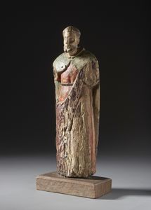 SCULTORE CENTROITALIANO DEL XV SECOLO - Figura di santo in legno intagliato e policromo