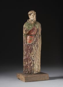 SCULTORE CENTROITALIANO DEL XV SECOLO : Figura di santo in legno intagliato e policromo  - Asta Asta 423 | ARTE ANTICA E DEL XIX SECOLO Online - Associazione Nazionale - Case d'Asta italiane