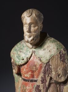 SCULTORE CENTROITALIANO DEL XV SECOLO : Figura di santo in legno intagliato e policromo  - Asta Asta 423 | ARTE ANTICA E DEL XIX SECOLO Online - Associazione Nazionale - Case d'Asta italiane