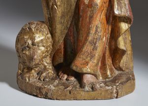 SCULTORE DEL XVI-XVII SECOLO : Scultura in legno policromo e parzialmente dorato rappresentante San Marco  - Asta Asta 423 | ARTE ANTICA E DEL XIX SECOLO Online - Associazione Nazionale - Case d'Asta italiane