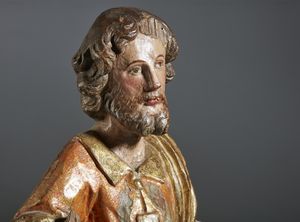 SCULTORE DEL XVI-XVII SECOLO : Scultura in legno policromo e parzialmente dorato rappresentante San Marco  - Asta Asta 423 | ARTE ANTICA E DEL XIX SECOLO Online - Associazione Nazionale - Case d'Asta italiane