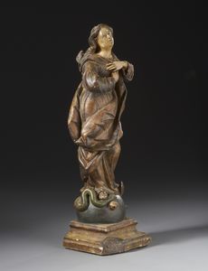 SCULTORE ITALIANO DEL XVIII SECOLO : Immacolata Concezione in terracotta dipinta e patinata  - Asta Asta 423 | ARTE ANTICA E DEL XIX SECOLO Online - Associazione Nazionale - Case d'Asta italiane