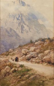 BELTRAME ACHILLE (1871 - 1945) - Sulla strada di montagna