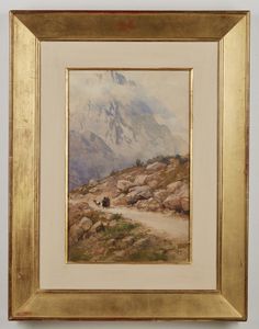 BELTRAME ACHILLE (1871 - 1945) : Sulla strada di montagna  - Asta Asta 423 | ARTE ANTICA E DEL XIX SECOLO Online - Associazione Nazionale - Case d'Asta italiane