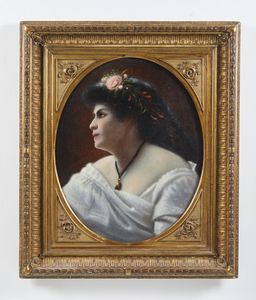 COLLAMARINI GUSTAVO (1827 - 1894) : Ritratto di donna con corona di fiori  - Asta Asta 423 | ARTE ANTICA E DEL XIX SECOLO Online - Associazione Nazionale - Case d'Asta italiane