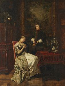 BRUNERY FRANCOIS (1845 - 1926) : Attribuito a. La dichiarazione d'amore  - Asta Asta 423 | ARTE ANTICA E DEL XIX SECOLO Online - Associazione Nazionale - Case d'Asta italiane