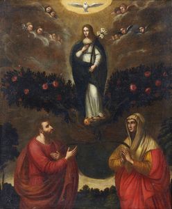 ARTISTA DEL XVII SECOLO : Immacolata concezione con i Santi Anna e Gioacchino  - Asta Asta 423 | ARTE ANTICA E DEL XIX SECOLO Online - Associazione Nazionale - Case d'Asta italiane