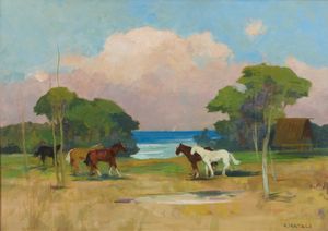 NATALI RENATO (1864 - 1947) - Cavalli al pascolo (Maremma)