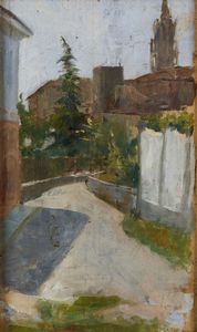 MAGNI GIUSEPPE (1869 - 1956) - Attribuito a. Veduta di strada cittadina