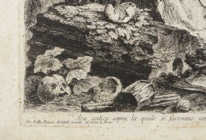 PIRANESI GIOVANNI BATTISTA (1720 - 1778) : Ara antica sopra la quale si facevano anticamente i sacrifizi, con altre ruine all'intorno  - Asta Asta 423 | ARTE ANTICA E DEL XIX SECOLO Online - Associazione Nazionale - Case d'Asta italiane