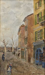 PERINDANI CARLO (1899 - 1986) - Scorcio di strada cittadina con figure