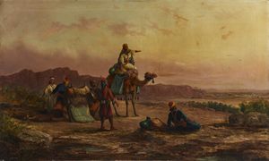 HUNT (XIX-XX) HOWARD M. : Pilgrims halting near Cairo  - Asta Asta 423 | ARTE ANTICA E DEL XIX SECOLO Online - Associazione Nazionale - Case d'Asta italiane