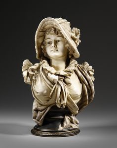 MANIFATTURA DEL XX SECOLO : Busto femminile in materiale ceramico poggiante su base in legno intagliato e dorato  - Asta Asta 423 | ARTE ANTICA E DEL XIX SECOLO Online - Associazione Nazionale - Case d'Asta italiane