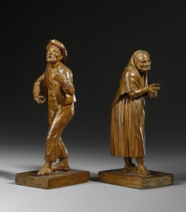 SCULTORE DEL XX SECOLO : Coppia di sculture in terracotta raffiguranti popolani  - Asta Asta 423 | ARTE ANTICA E DEL XIX SECOLO Online - Associazione Nazionale - Case d'Asta italiane