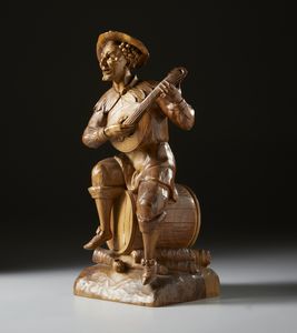 SCULTORE DI AREA GERMANICA DEL XX SECOLO : Suonatore di liuto in legno scolpito  - Asta Asta 423 | ARTE ANTICA E DEL XIX SECOLO Online - Associazione Nazionale - Case d'Asta italiane